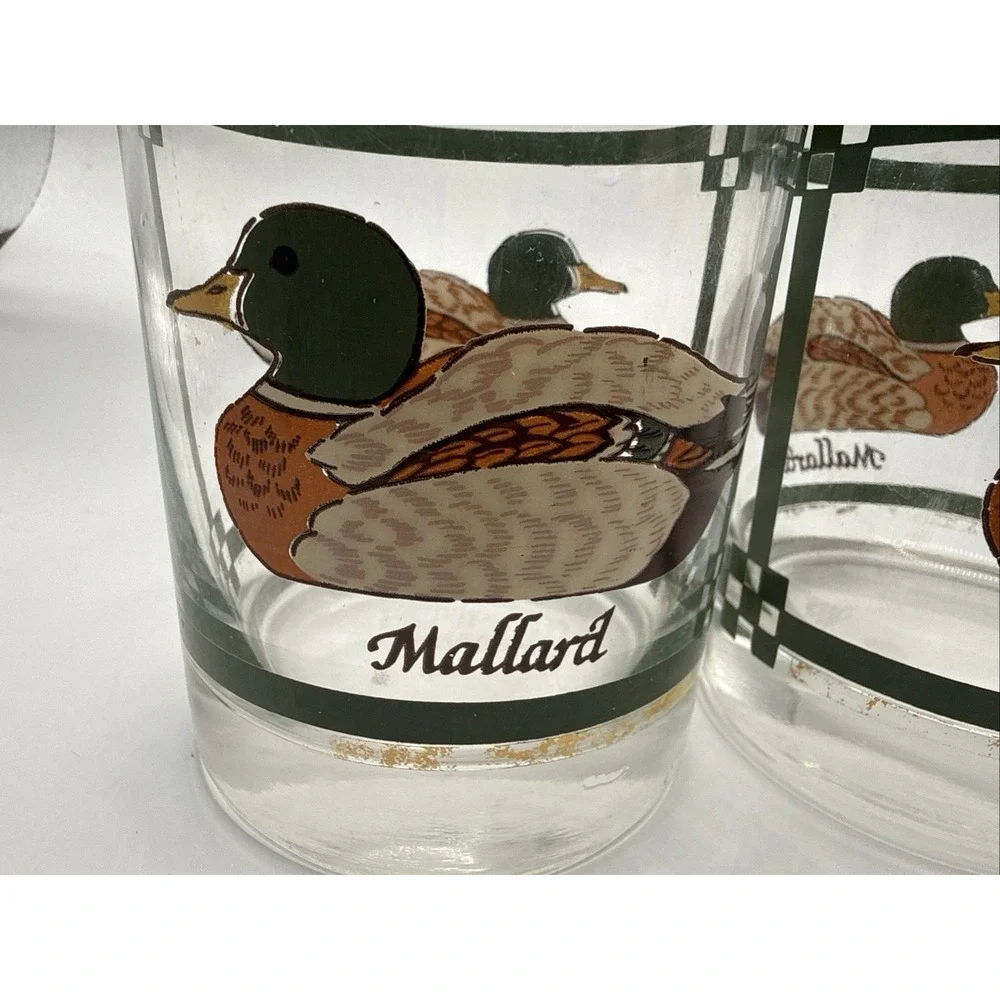 Set of 2 Mallard Duck Vintage Decorated 10 oz Old Fashioned Whiskey Glasses